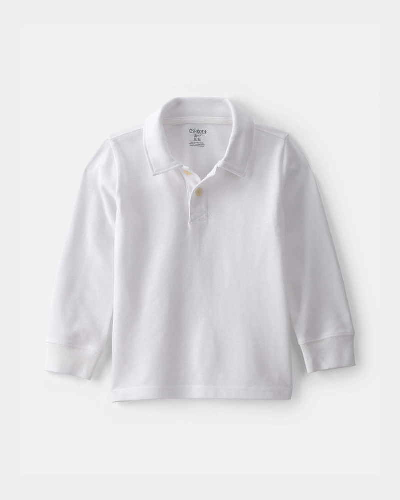 Toddler Boy Uniform Piqué Long-Sleeve Polo Shirt - White