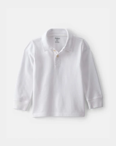 Toddler Boy Uniform Piqué Long-Sleeve Polo Shirt - White