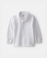 Toddler Boy Uniform Piqué Long-Sleeve Polo Shirt - White