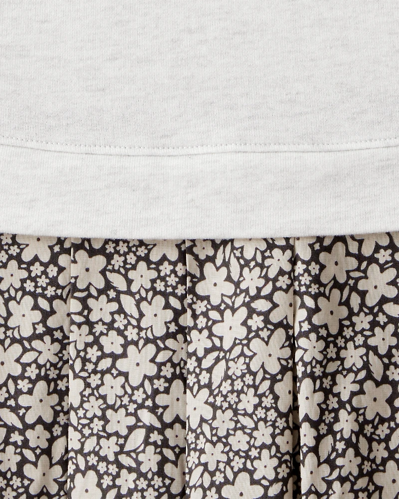 Girls Floral Sweatshirt Dress - Grey/Green