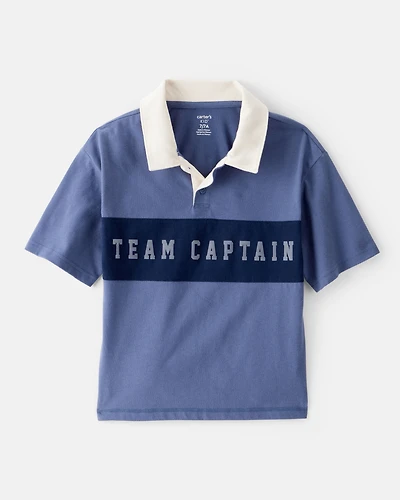 Boys Team Captain Cotton Short-Sleeve Uniform Polo Shirt - Blue