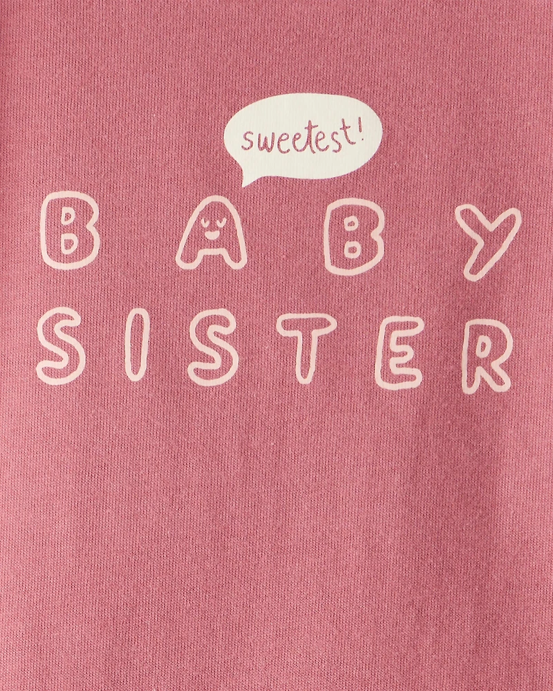 Baby Girl Sweetest Baby Sister Cotton Long-Sleeve Graphic Bodysuit - Pink