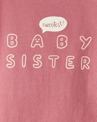 Baby Girl Sweetest Baby Sister Cotton Long-Sleeve Graphic Bodysuit - Pink