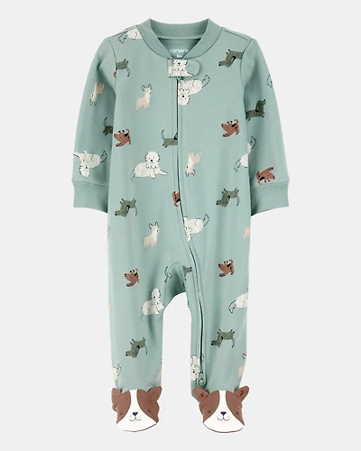 Baby Boy Dog Print 2-Way Zip Cotton Sleep & Play Pajamas - Green
