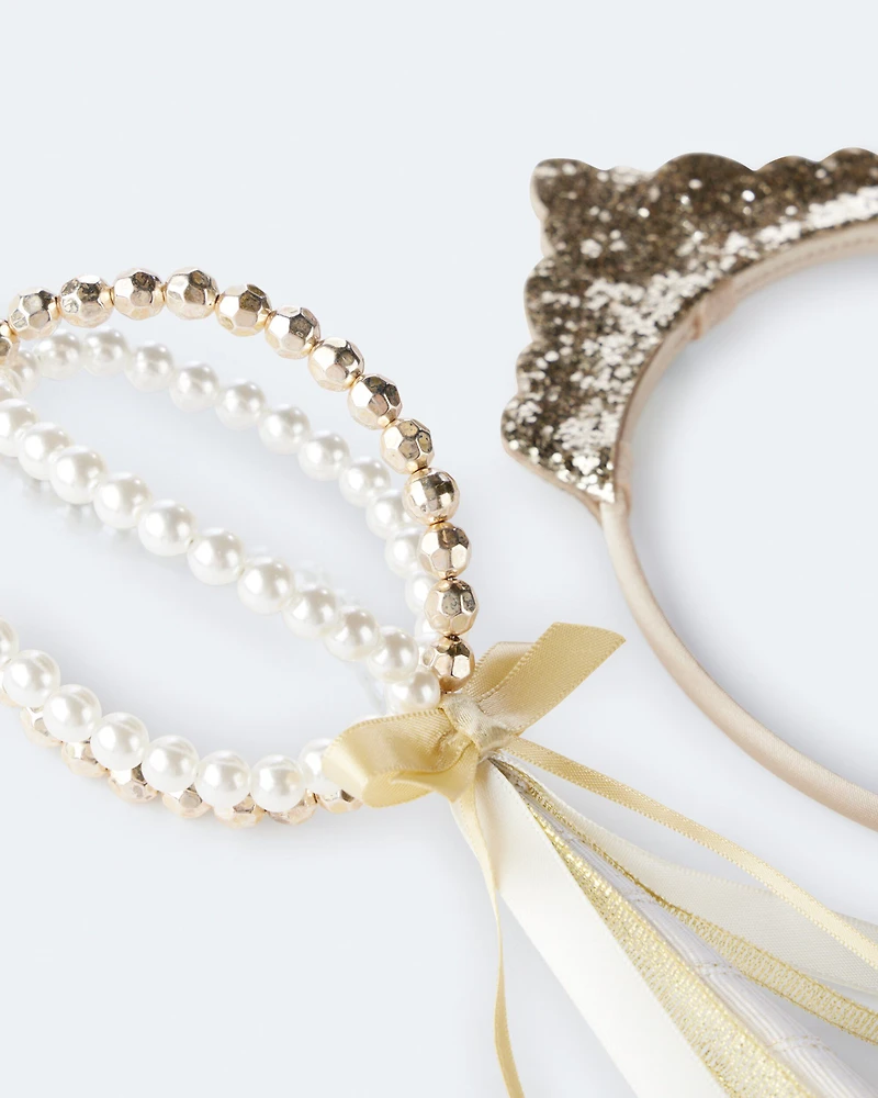 Toddler Girl 2-Pack Crown & Scepter Set - Gold/Pearl