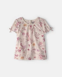 Toddler Girl Floral Tie-Sleeve Top - Ivory