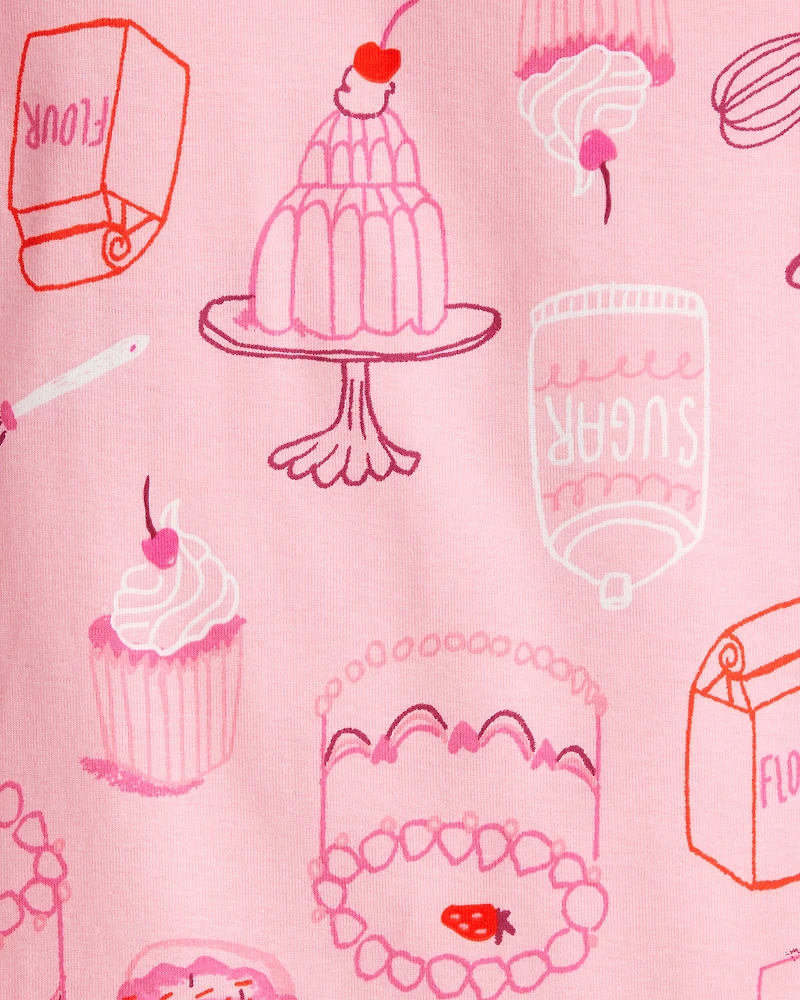 Girls Desserts 100% Cotton Snug Fit 4-Piece Pajamas - Pink/White