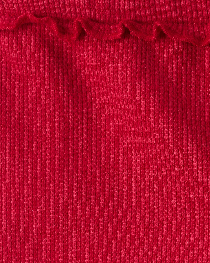 Baby Girl 2-Piece Candy Cane Ruffle Bodysuit & Pant Set - Cream/Red