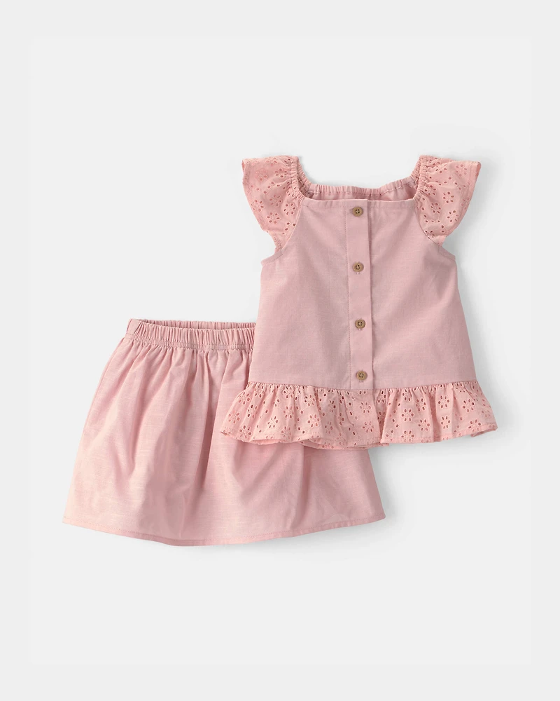 Toddler Girl 2-Piece Eyelet Top & Skort Set - Pink