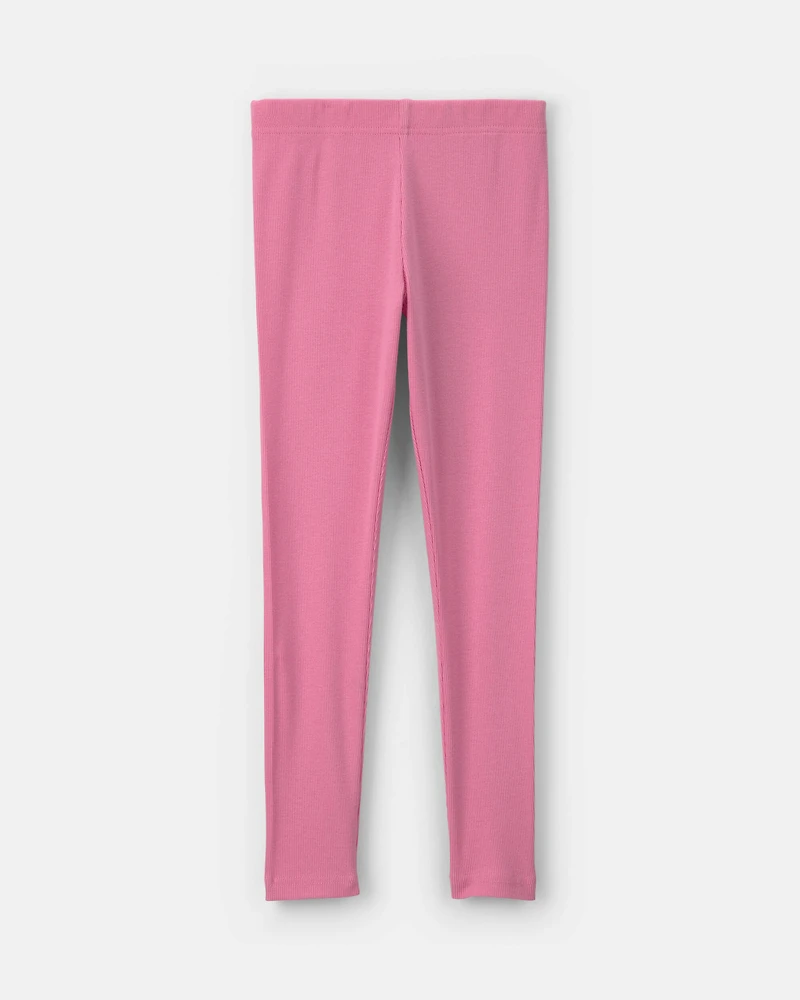 Girls Pull-On Stretch Rib Leggings - Pink