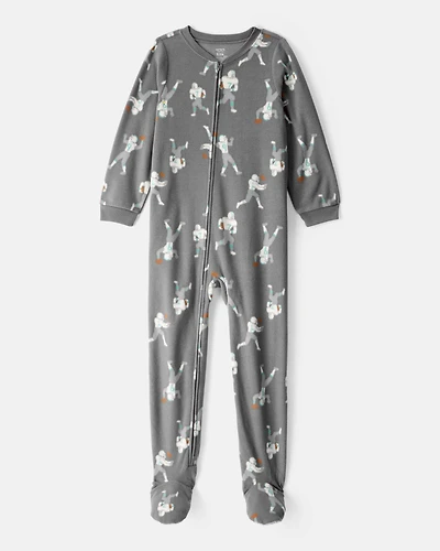 Boys Football Print Loose Fit Long-Sleeve Zip-Up 1-Piece Pajamas