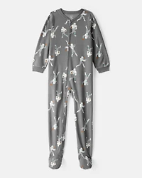Boys Football Print Loose Fit Long-Sleeve Zip-Up 1-Piece Pajamas