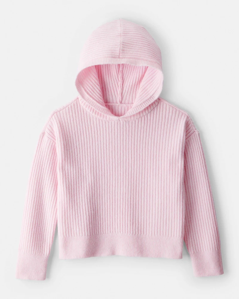 Girls Ribbed Sweater Knit Hoodie