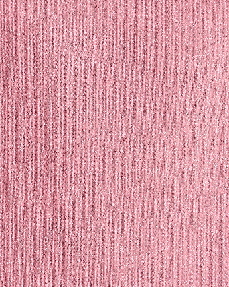 Baby Girl Shimmer Rib Mock Neck Top - Pink