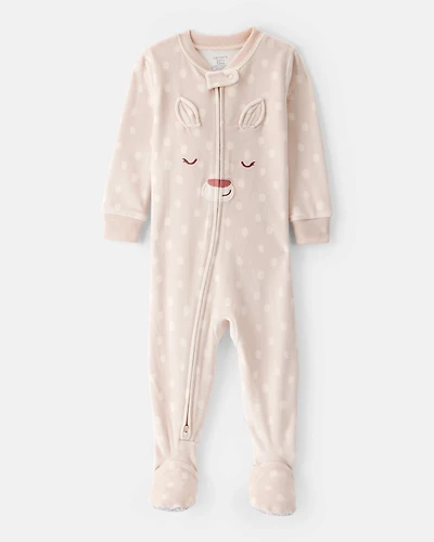 Baby Girl Deer Print DreamPlush Snug Fit Long-Sleeve 2-Way Zip Pajamas - Tan