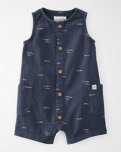 Baby Textured Organic Cotton Romper in Waves