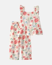Toddler Girl 2-Piece Floral Top & Pant Set - White