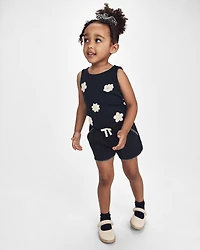 Toddler Girl 2-Piece Top & Short Set - Black/Ivory