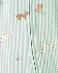 Baby Girl Pets Cotton 2-Way Zip Sleep & Play Pajamas - Green