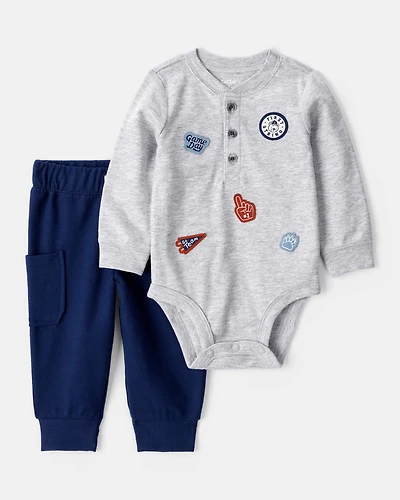 Baby Boy 2-Piece Sports Long-Sleeve Bodysuit & Pant Set - Grey