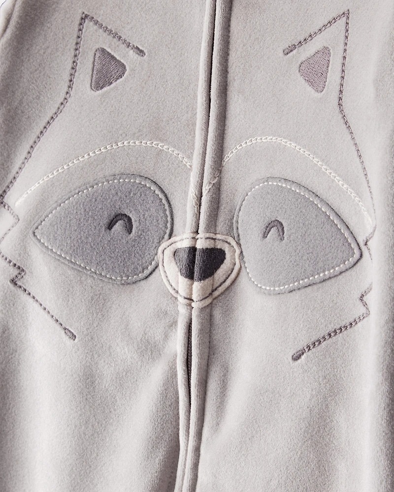 Baby Boy Raccoon DreamPlush Long-Sleeve Snug Fit 1-Piece Pajamas - Grey
