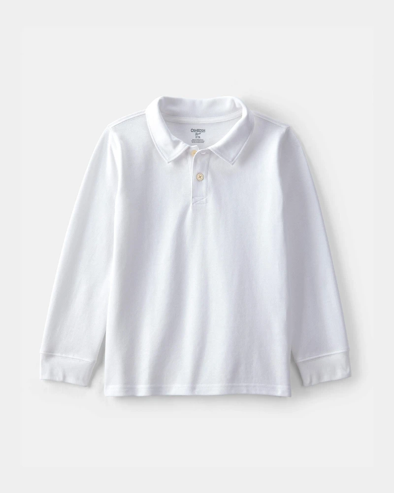Boys Uniform Piqué Long-Sleeve Polo Shirt - White