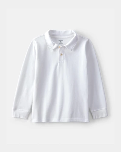 Boys Uniform Piqué Long-Sleeve Polo Shirt - White