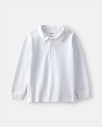 Boys Uniform Piqué Long-Sleeve Polo Shirt - White