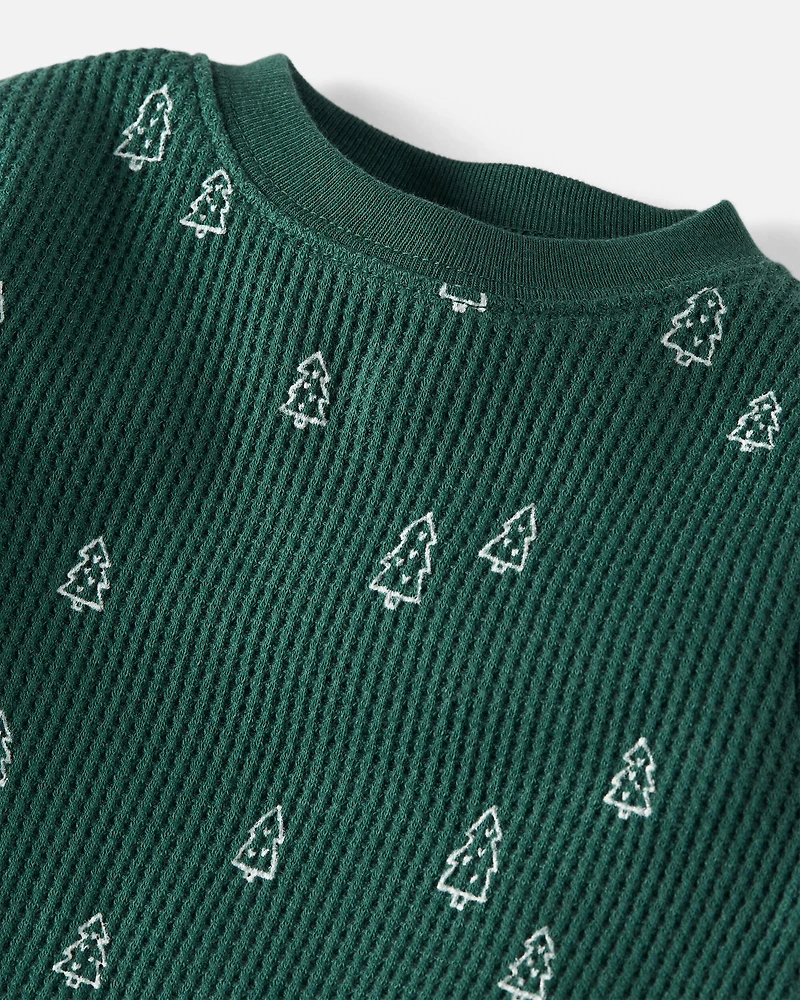 Baby Christmas Tree Print Waffle Knit Pajamas Made with Organic Cotton