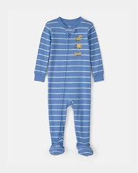 Toddler Boy Construction Striped 100% Cotton Snug Fit 1-Piece Pajama Set - Blue
