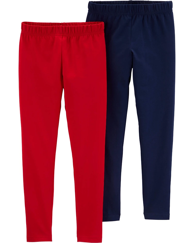 Kid 2-Pack Navy & Red Cotton Stretch Leggings