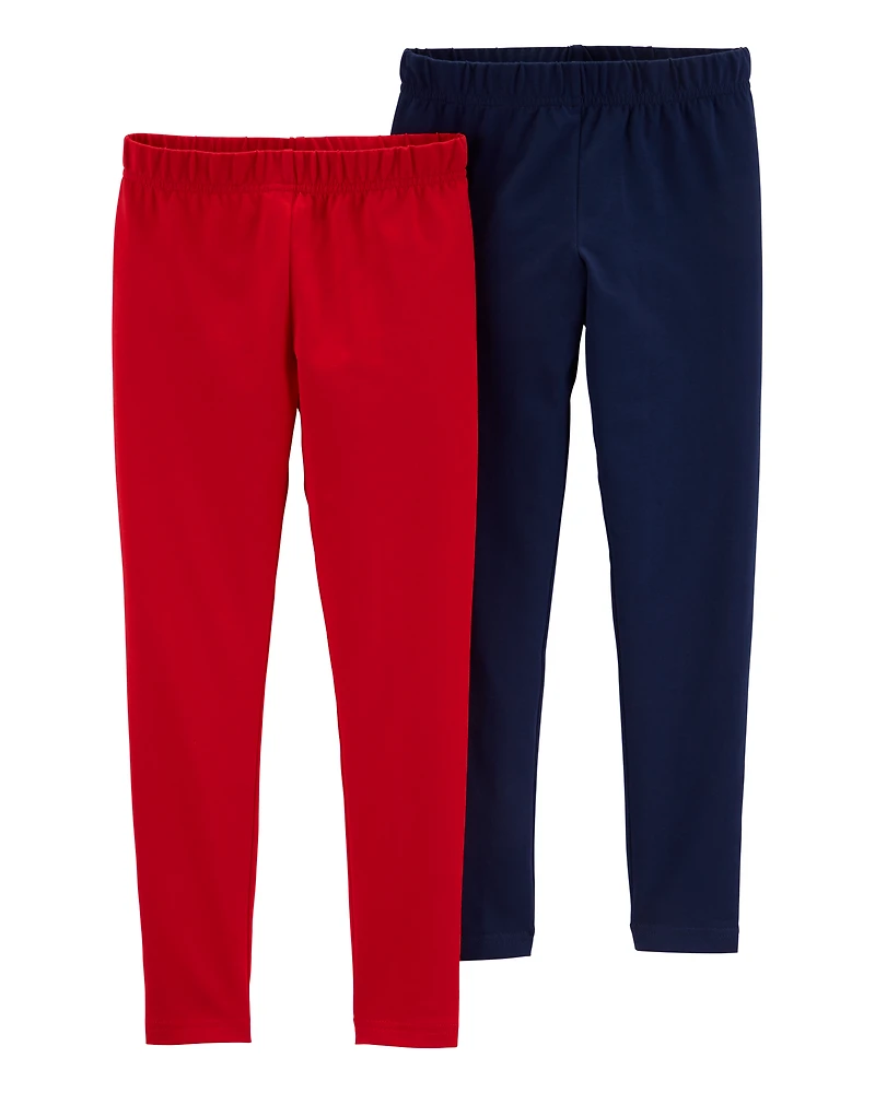 Kid 2-Pack Navy & Red Cotton Stretch Leggings