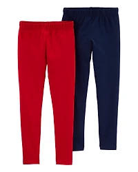 Kid 2-Pack Navy & Red Cotton Stretch Leggings