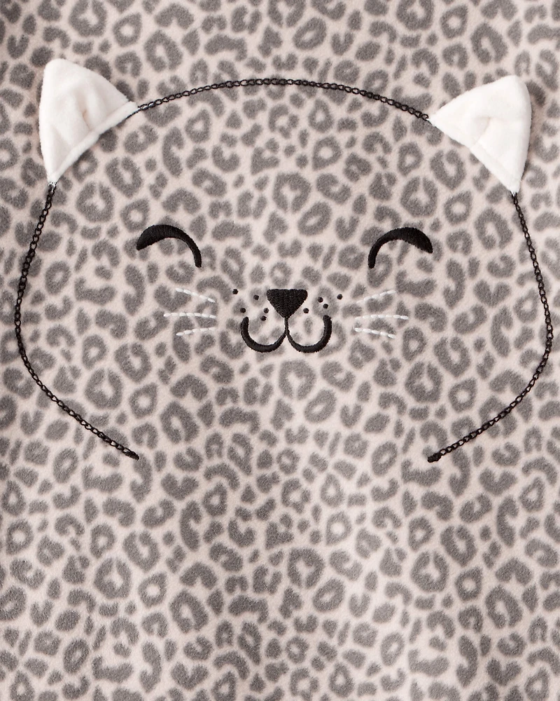 Girls Leopard Print Fleece Long-Sleeve Loose Fit Night Gown - Brown