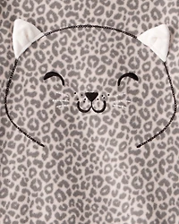 Girls Leopard Print Fleece Long-Sleeve Loose Fit Night Gown - Brown