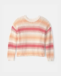 Girls Striped Sweater - Coral