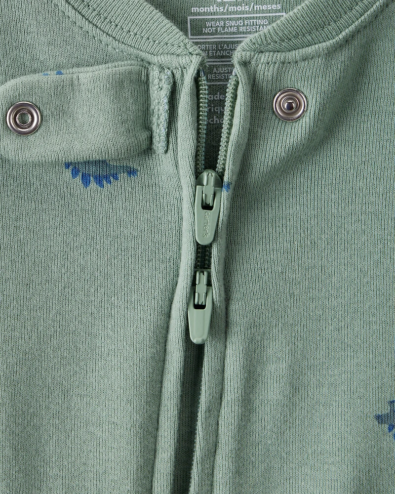 Baby Boy Dinosaur Print 100% Cotton Long-Sleeve 2-Way Zip 1-Piece Pajamas - Green