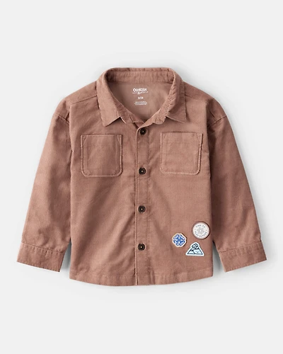 Toddler Boy Camping Badges Corduroy Button-Down Shirt - Brown