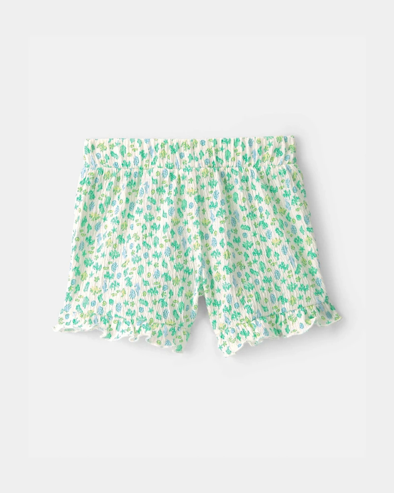 Baby Girl Ruffle-Trim Floral Shorts - Green
