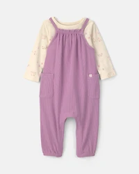 Baby Girl 2-Piece Long-Sleeve Overall Set - Purple