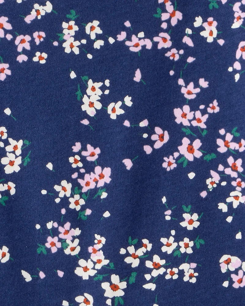 Girls Floral Long-Sleeve Peplum Top - Navy