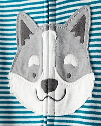 Baby Boy Dog Striped 100% Cotton Snug Fit 2-Way Zip 1-Piece Pajamas - Blue