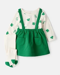 Baby Girl St. Patrick's Day 3-Piece Shamrock Long-Sleeve Top & Skirt Set - Green