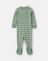 Baby Boy 1-Piece Dino Striped 2-Way Zip 100% Cotton Snug Fit Footed Pajama - Green
