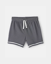Toddler Boy Stripe Mesh Active Shorts - Grey