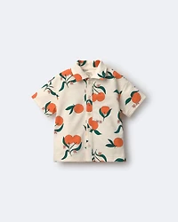 Toddler Boy Button-Down Short-Sleeve Shirt in Clementine Grove Print - Cream
