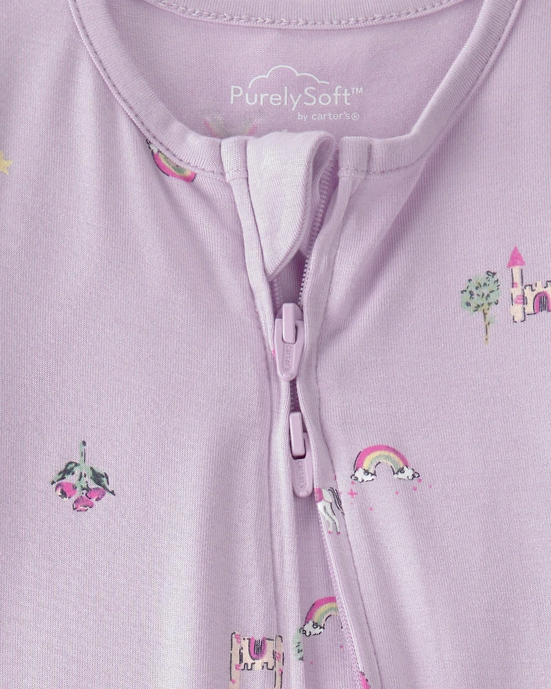 Baby Girl Fairytale 2-Way Zip PurelySoft Sleep & Play Pajama - Purple