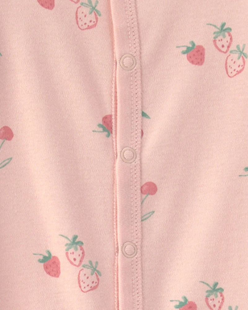 Baby Girl Strawberry 100% Cotton Sleep & Play Pajamas - Pink