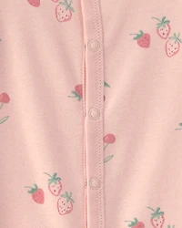 Baby Girl Strawberry 100% Cotton Sleep & Play Pajamas - Pink