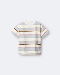 Toddler Boy Striped Short-Sleeve Otter Pocket Tee - Cream/Light Blue